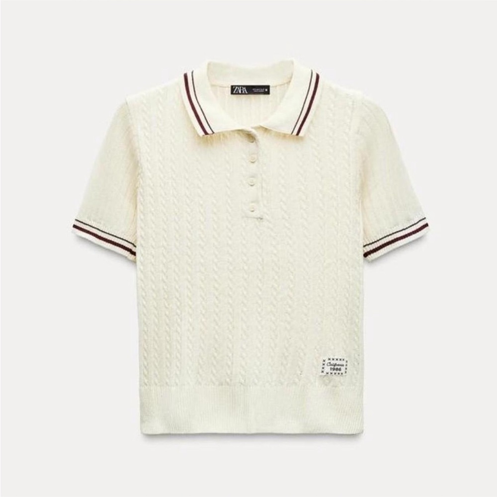 🍷🍂🍁 Zara Cable Knit “California 1986” Polo Shirt